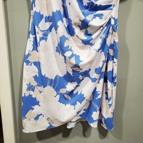 Julia Jordan Women's Floral Print Puff Sleeve Faux Wrap Dress In Blue Size 14 - Picture 3 of 15